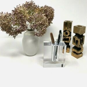 Vtg Modernist Clear Lead Crystal Vase Vessel Candle Holder Sculpture#0210251B